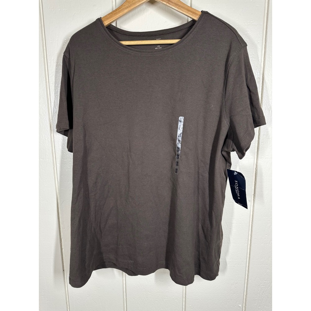 Sonoma Tee Women 2X Brown Short Sleeve Crew Neck 100% Cotton Casual Basic